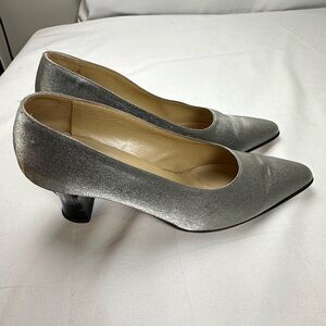 Salvatore Ferragamo Elegant Silver Women's Heels w/lace design (Size  7 1/2)
